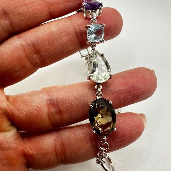 NWOT 7" One-of-a-kind Multi-gemstone bracelet in sterling silver! - Picture 9 of 13